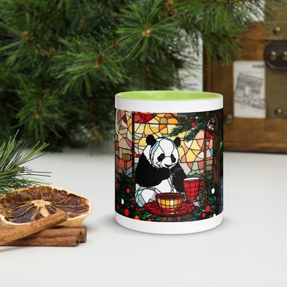 Panda Christmas Mug with Color Inside - 11oz (Green)