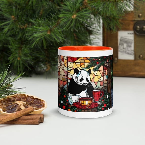 Panda Christmas Mug with Color Inside - 11oz (Orange)