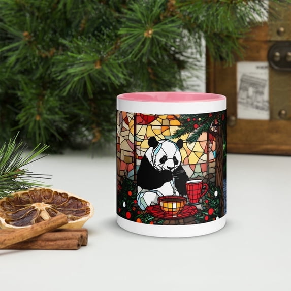 Panda Christmas Mug with Color Inside - 11oz (Pink)