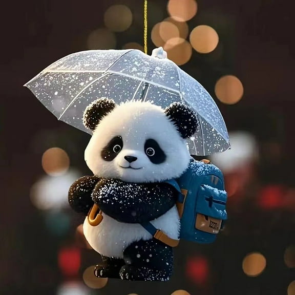 Panda Christmas Ornament 2D Acrylic Cartoon Panda Christmas Tree Hanging Ornament Cute Car Interior Accessories for Car Rear View Mirror Xmas Tree Decor