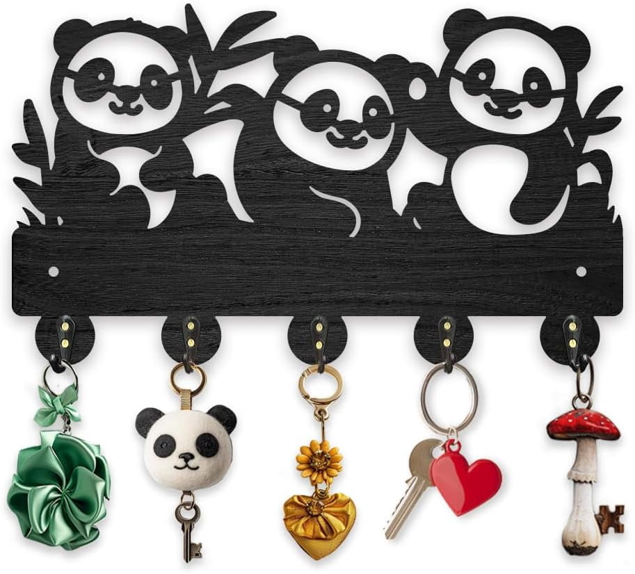Panda Coat Racks Wall Mounted Wood Bamboo Panda Animal Key Hangers for ...