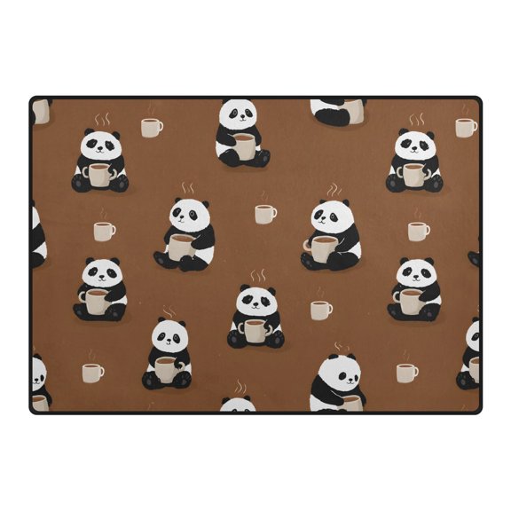 Panda Coffee Pattern Area Rug 80x58 Inch Non Slip Absorbent Soft for Living Room Dining
