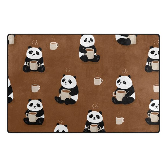 Panda Coffee Pattern Memory Foam Area Rug 31"x20" Non Slip, Absorbent, Fade Proof for Living Room, Bedroom, Office