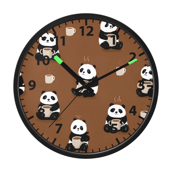 Panda Coffee Pattern Wall Clock 12 Inch Voice Activated Night Light Silent Non Ticking