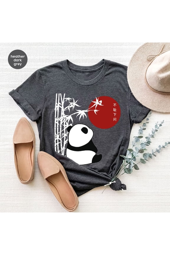 Panda Crewneck Tshirt, Him, Bamboo Graphic Tees, Japanese Outfit, Animal Shirt, Panda T-Shirt, Unisex Cotton Tees, Asian Shirt All Size S-5XL