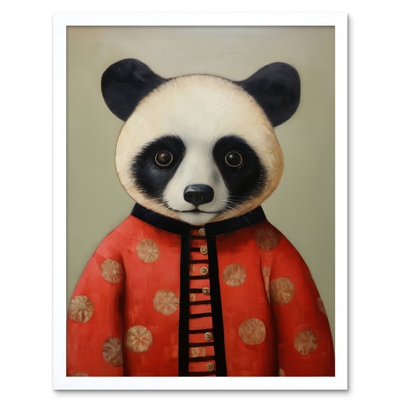 Panda Cub in Chinese Uniform Fun Kids Bedroom Artwork Art Print Framed Poster Wall Decor 12x16 inch