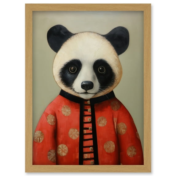 Panda Cub in Chinese Uniform Fun Kids Bedroom Artwork Framed Wall Art Print A4