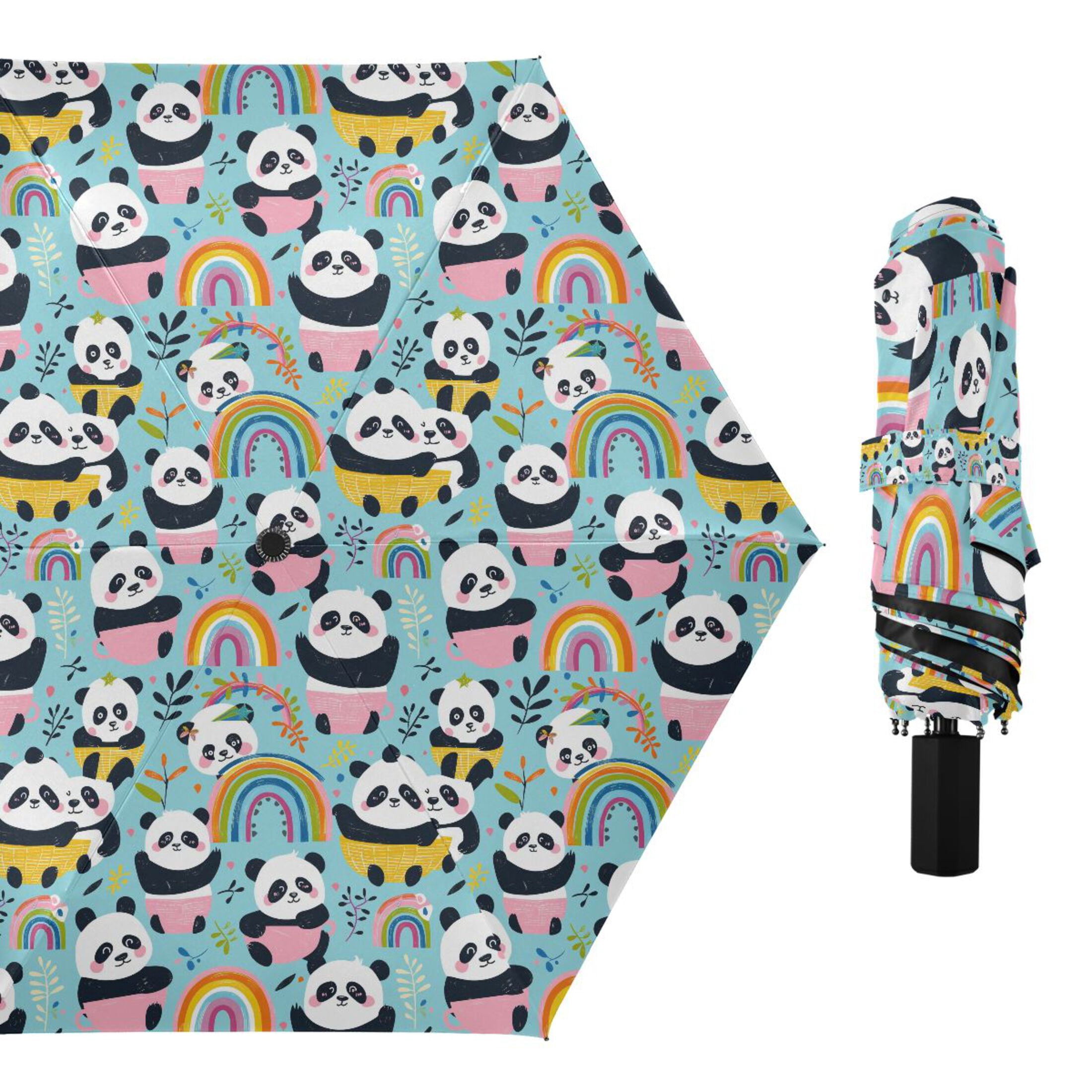 Panda Cup Rainbow Leaf Compact Sun Umbrella Windproof Travel Umbrellas for Rain Strong Portable UV Protection