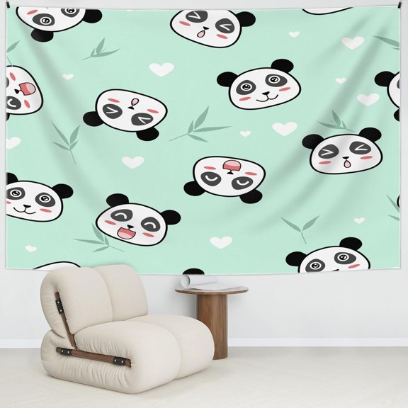 Panda Cute Patterned Tapestry Hanging Art Decor for Bedroom Cute Tapestries Aesthetic Wall Blanket Hung for Bedroom Dorm Living Room Multicolor 30" X 40" Gifts Ready Wall-Carpet With Hooks