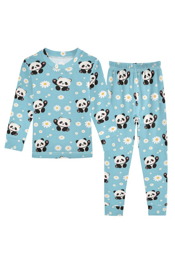 Panda Daisy Pattern Cotton Pajamas 2 Piece Set Sleepwear Soft and Comfortable Homewear Nightwear