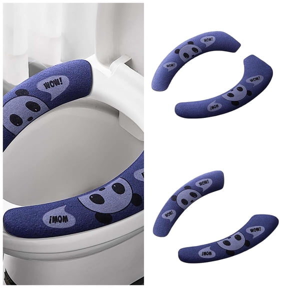 Panda Design Toilet Seat Cover Adhesive Waterproof Soft Bathroom Mat Non-Slip Comfortable Large Size Blue