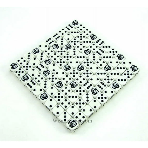 Panda Dice White Opaque with Black Pips D6 16mm (5/8in) Bulk Pack of 100 Koplow Games