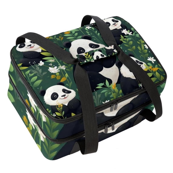 Panda Double Layered Insulated Refrigerated Large Capacity Lunch Bag with Two Compartments - 7.1x11.4x16.1 Inches