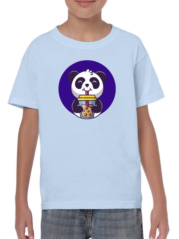 Panda Drinking Boba Tea T-Shirt Juniors -Image by Shutterstock, Small