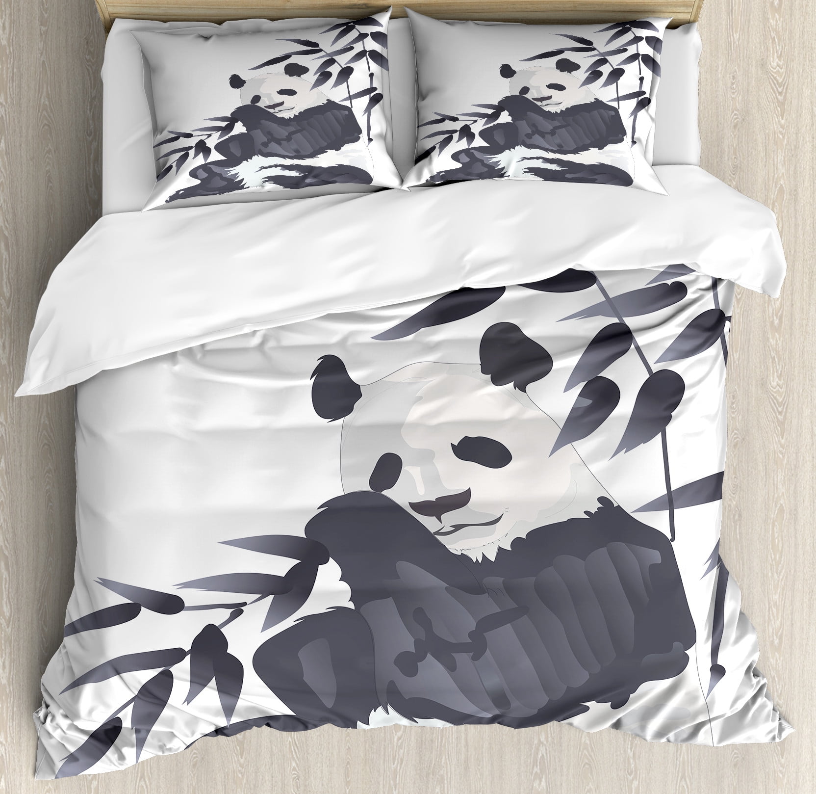 King Cadet Blue and White Panda Duvet Cover Set