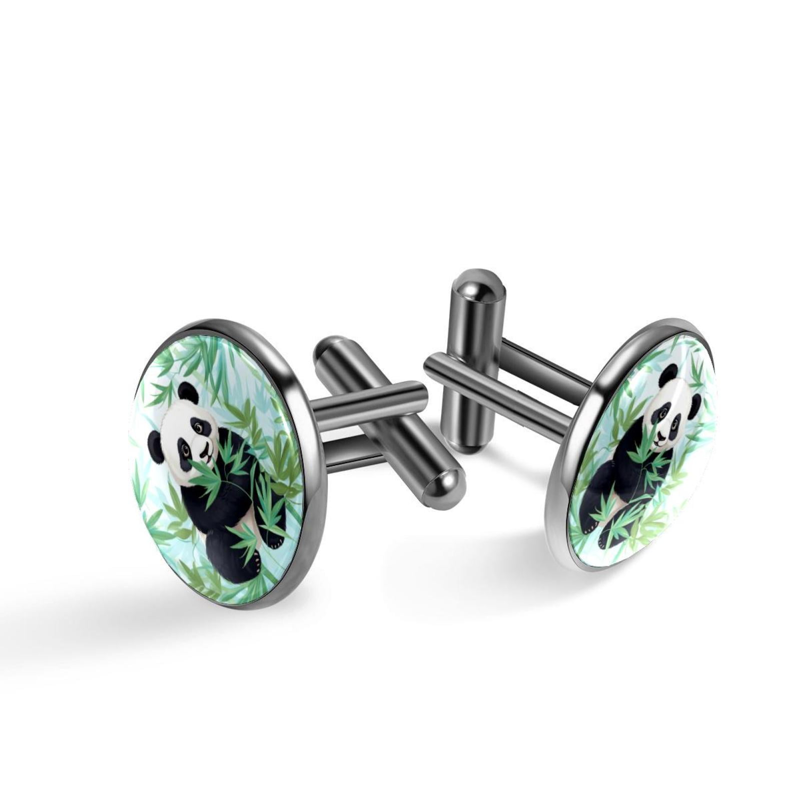 Panda Elegant Dress Shirt Cufflinks Set, Men's Stainless Steel Cufflink