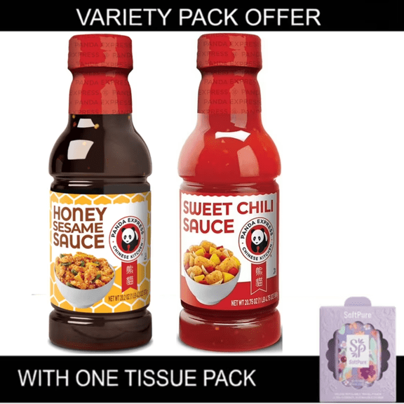 Panda Express Honey Sesame Sauce & Sweet Chili Sauce Variety Pack, 20.2 oz + 20.75 oz, Liquid, Includes One Tissue Pack