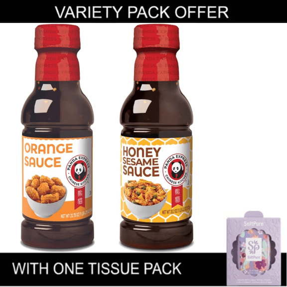 Panda Express Sauce Variety Pack, Honey Sesame Sauce & Orange Sauce, 20.2 oz & 20.75 oz with Tissue Pack
