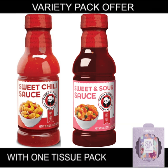 Panda Express Sauce Variety Pack, Sweet & Sour Sauce & Sweet Chili Sauce, 19.8 oz & 20.75 oz with Tissue Pack