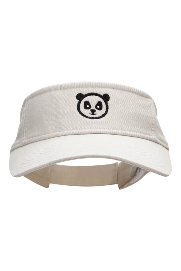 Panda Face Embroidered Cotton Twill Visor - Stone OSFM