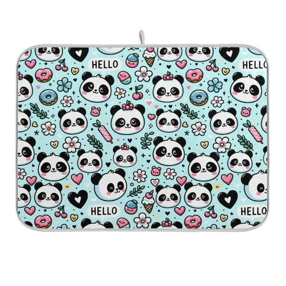 Panda Face Flower Doughnut Dish Drying Mat 16x18 Absorbent Microfiber Draining Rack Pad for Kitchen Counter Sink