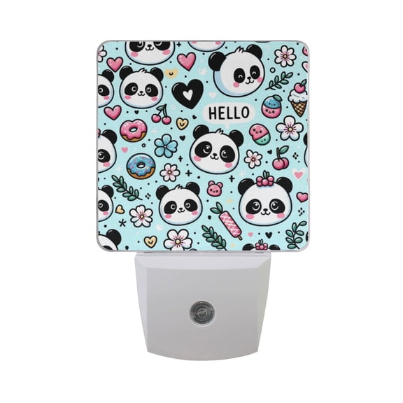 Panda Face Flower Doughnut Night Light 2 Pack LED Nightlight Plug into Wall Dusk to Dawn Sensor Soft White