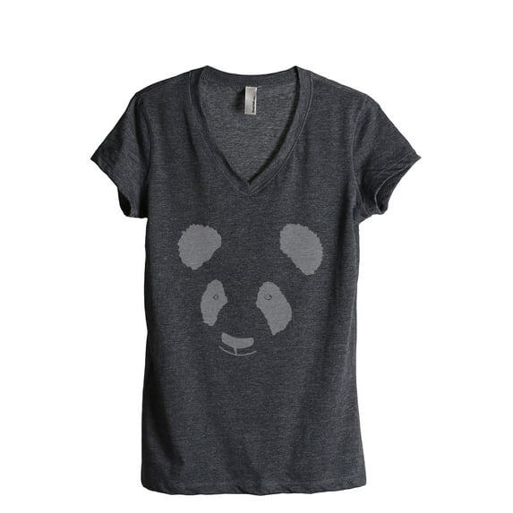 Panda Face (Wild Panda) Women's Fashion Relaxed V-Neck T-Shirt Tee Charcoal Grey X-Large