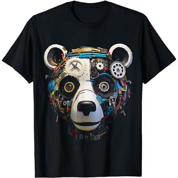 Panda Fantasy Artwork |Comfortable fabric, black oversized Robot Animal Motif Panda T-Shirt