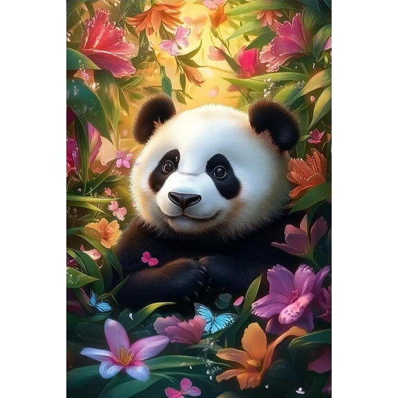 Panda in Flower Animal Series Wooden Puzzle, Dust - Free Perfect Interlocking, Suitable for Home Decoration, Birthday Gifts, Suitable for Both Men and Women 500 Piece