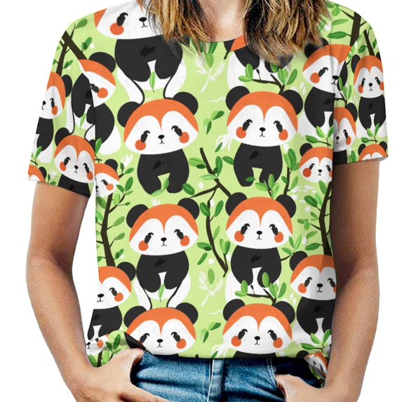 Panda Forest Pattern T Shirts Basic T-Shirt Short Sleeve Ladies Tee Shirt Summer Graphic Clothing