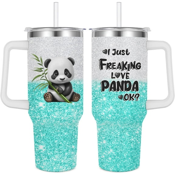 Panda Gift Tumbler 40 oz With Handle Straw - Insulated Stainless Steel for Panda Lovers