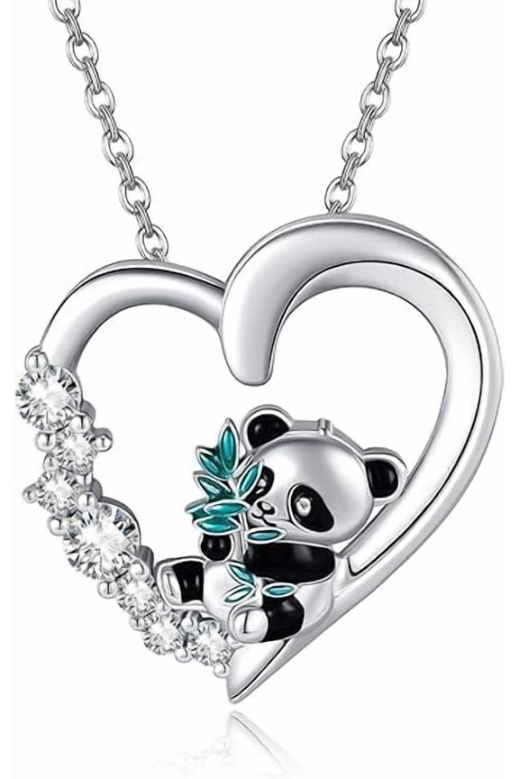 Panda Gifts 925 Sterling Silver Panda Heart Pendant Necklace Animal Jewelry for Women