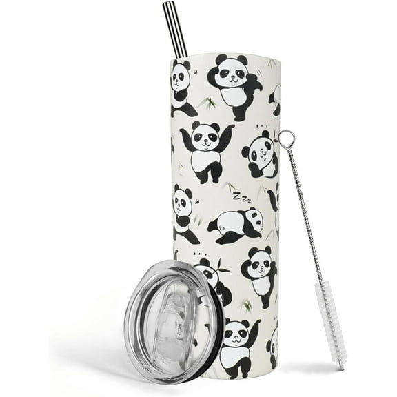 Panda Gifts for Girls,Birthday Gift for Panda Lovers,20oz Tumbler With Lid and Straw Stainless Steel Insulated Coffee Cup Travel Mug