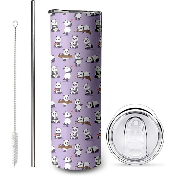 Panda Gifts for Women - Cute Panda Tumbler Panda Coffee mug Cup with Lid and Straw - 20 Oz Stainless Steel Water Bottle