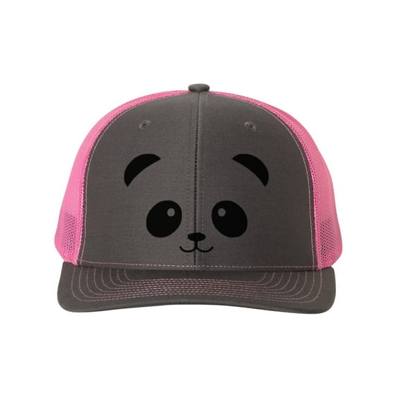 Panda Hat, Panda Face, Panda Apparel, Trucker Hat, Snapback, Safari Hat, Panda Bear, 10 Different Colors!, Panda Lover, Bears, Black Text, Charcoal/Neon Pink
