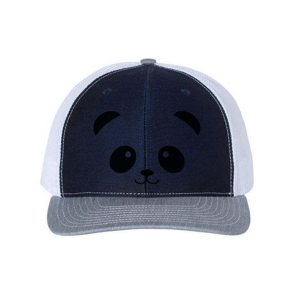 Panda Hat, Panda Face, Panda Apparel, Trucker Hat, Snapback, Safari Hat, Panda Bear, 10 Different Colors!, Panda Lover, Bears, Black Text, Navy/White/Heather