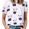 thumbnail image 1 of Panda Hearts Pattern Womens Tops Women's Fashion Casual Short Sleeve Flower Print Round Neck Pullover Top Blouse, 1 of 7
