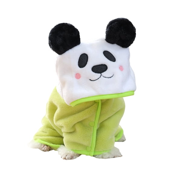 Panda Hooded Coral Fleece Dog Bathrobe Absorbent Quick Drying Towel Robe Cute Soft Dog Pajamas Winter Warm Outfit for Small Medium Dogs(Green-M)