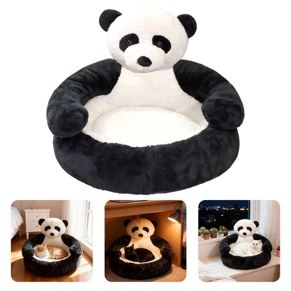 Panda Hug Pet Bed with Arms, Cozy Washable Cuddler Bed for Small Dogs & Cats, Anti- Bottom Bolster Cuddling Bed for Puppy , Indoor Sleeping Pod Black