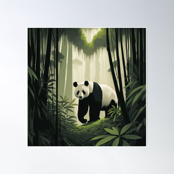Panda In The Forest Art Work Poster Wall Art, Modern Wall Decor, 16x16 UNFRAMED
