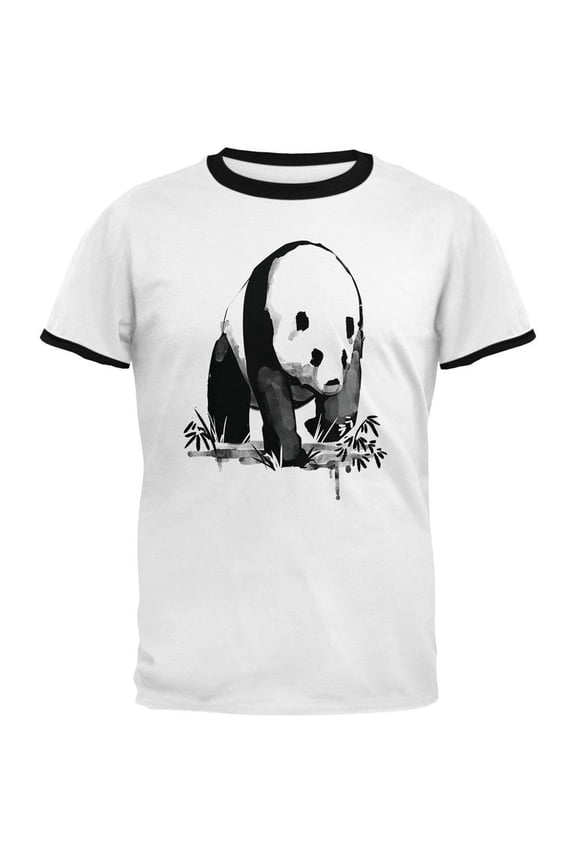 Panda Ink Wash White-Black Men's Ringer T-Shirt - Small