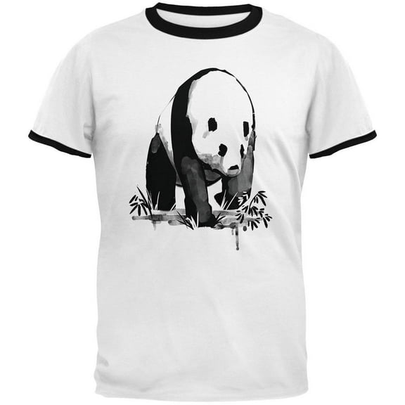 Panda Ink Wash White-Black Men's Ringer T-Shirt - X-Large