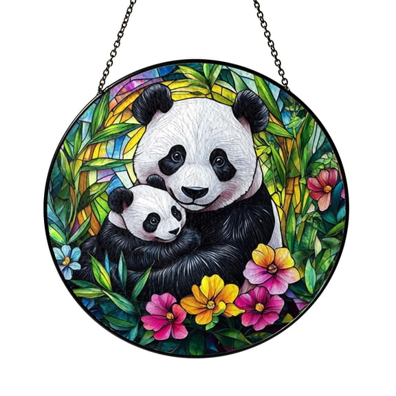 Panda Inspired Stained Glass Panel – Nature Window Decor