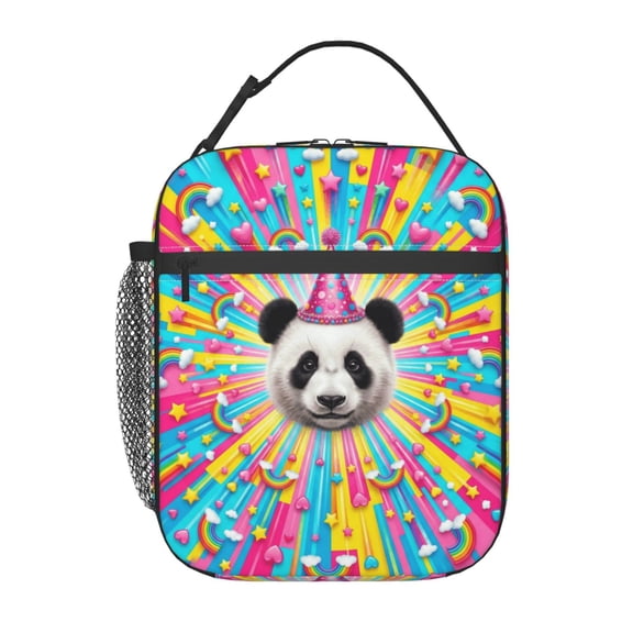Panda Insulated Lunch Bag Reusable Lunch Box For Women Men Cute Panda Leakproof Thermal Meal Prep Tote With Clip-on Buckle Handle Side Bottle Pocket