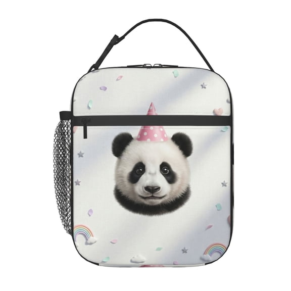 Panda Insulated Lunch Bag Reusable Lunch Box For Women Men Cute Panda Leakproof Thermal Meal Prep Tote With Clip-on Buckle Handle Side Bottle Pocket