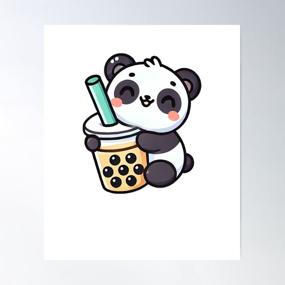 Panda Kawaii Bubble Tea Poster Wall Art, Modern Wall Decor For Living Room Bedroom, 8x12 UNFRAMED