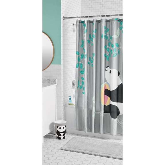 Panda Kids Shower Curtain, 72 x 70, Microfiber, Gray, Your Zone