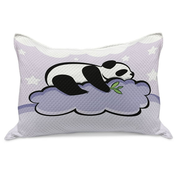 Panda Knitted Quilt Pillowcover, Panda Bear Sleeping on Cloud in Starry Night Sky Cartoon Illustration Print, Standard King Size Pillow Cover for Bedroom, 30" x 20", Lilac Black, by Ambesonne