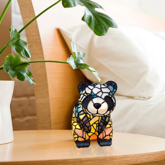 Panda Lamp and Raccoon Lamp, Cute Animal Themed Art Night Light, Stained Resin Tabletop Night Light, 3D Stereo LED Table Lamps with Warm Ambient Glow(Panda)