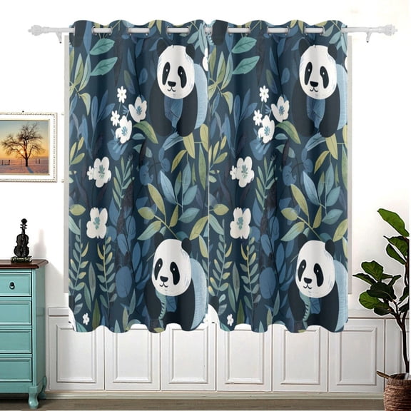 Panda Leaves Bear Blackout Curtain Panels 63x55in Drapes Privacy Assured for Living room Bedroom Bathroom 2 panels set